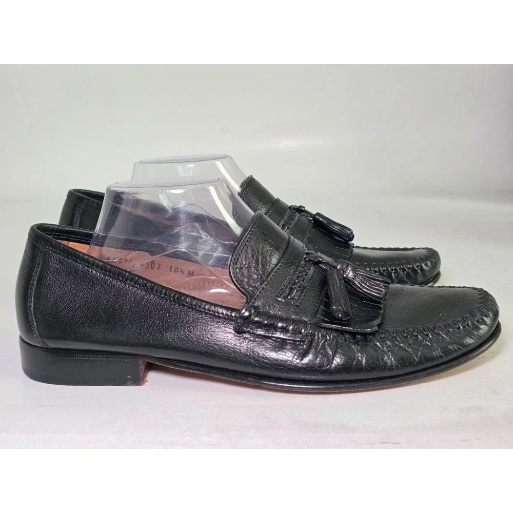 Brass Boot Men's Loafers Size 10.5 M‎ Black Leather Tassel Slip On Dress Shoes